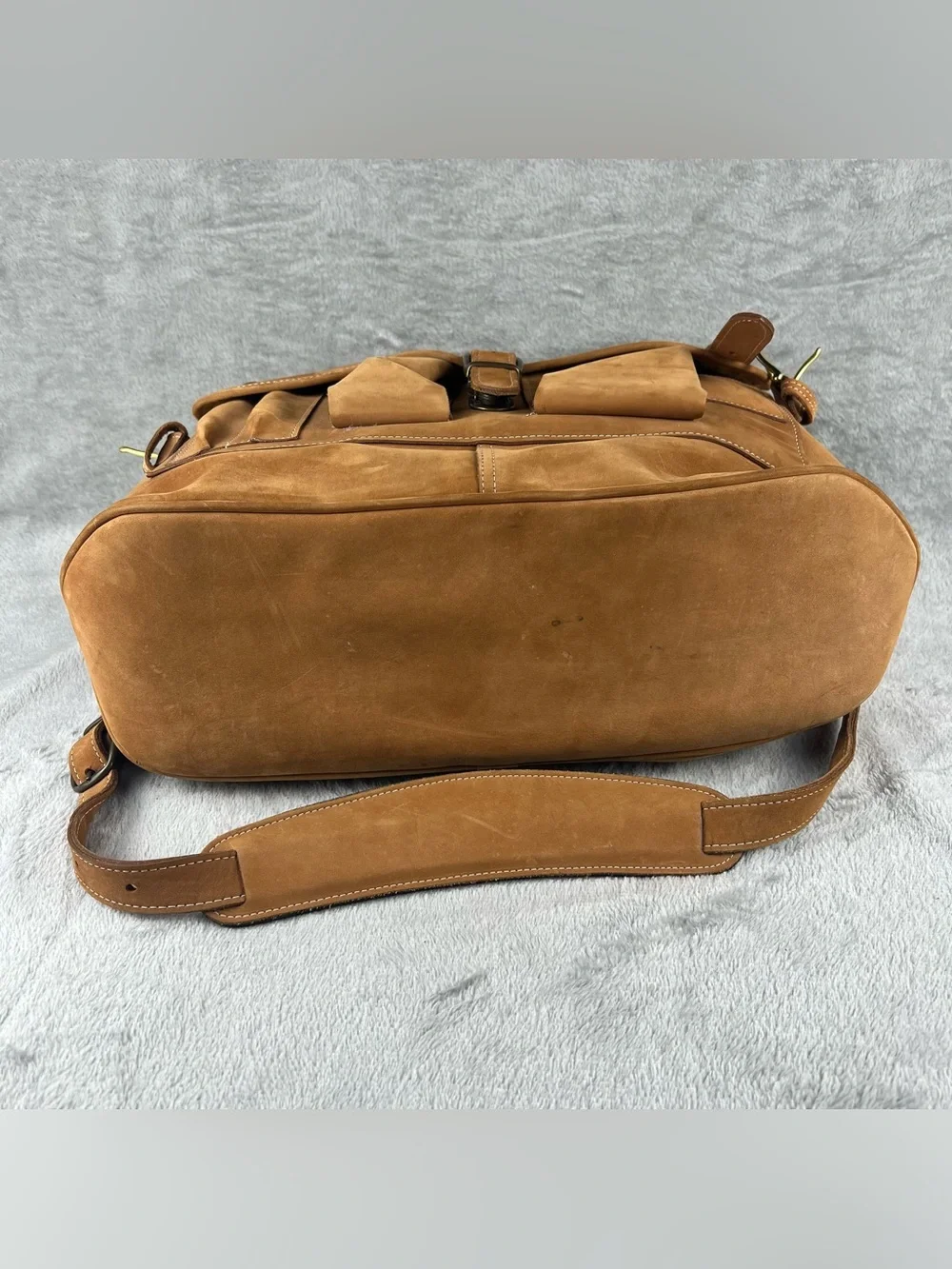 TERRITORY AHEAD Messenger Bag Tan Brown Heavy Saddle Leather Briefcase USA Made